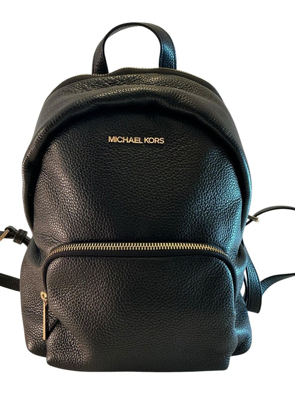 Michael Kors Backpack Erin Black Gold Accents Pebbled Leather Bag Medium 12"